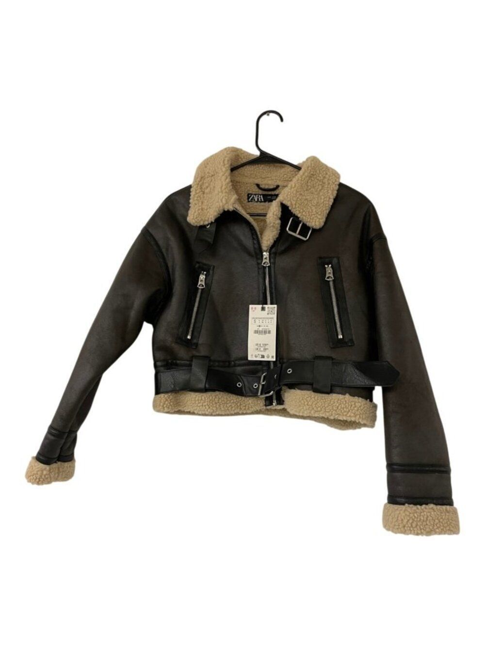 Zara Womens Short Double-Faced Jacket Small Dark Brown Belted 8073/252 NWT - Picture 2 of 13
